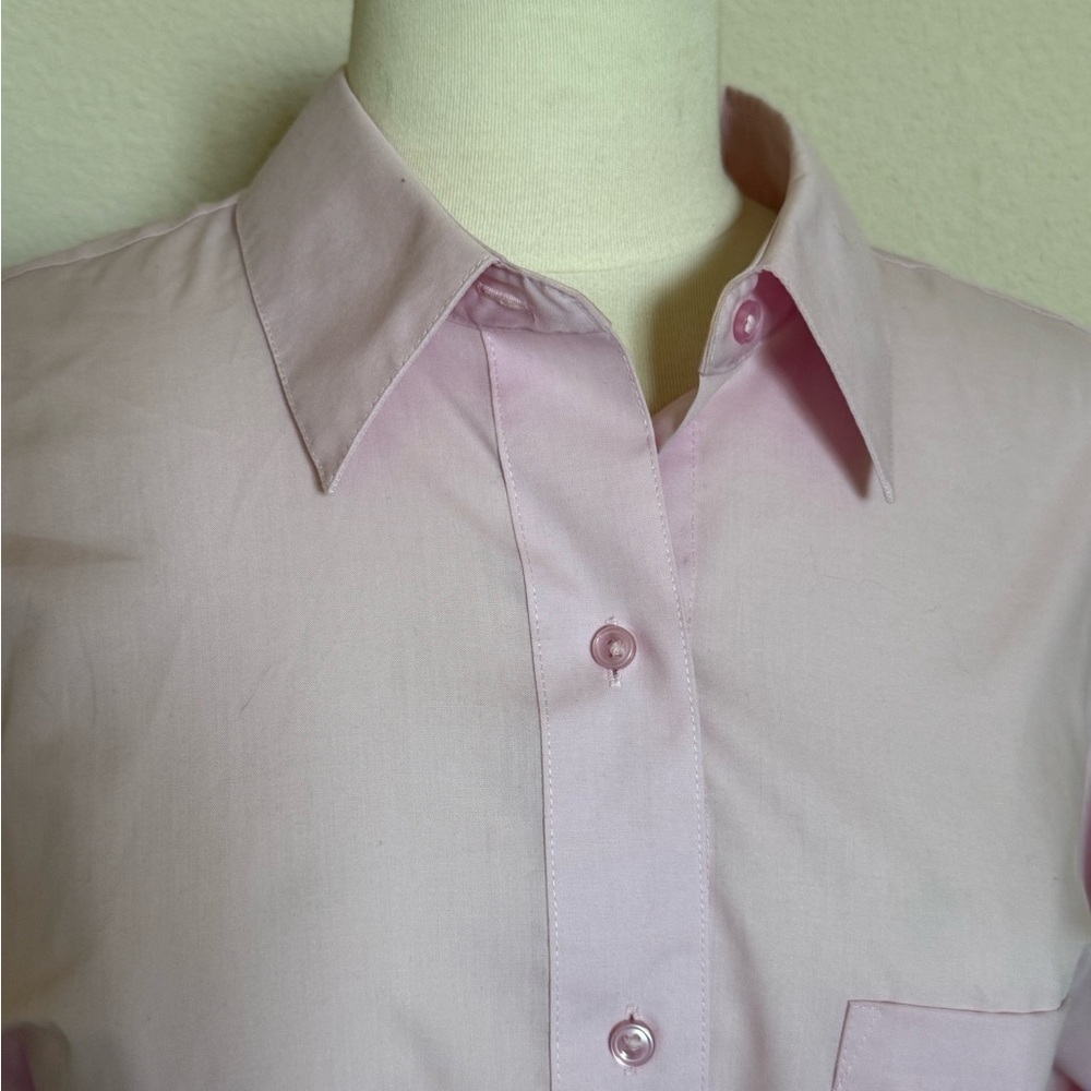 WOMEN’S FOXCROFT SOFT PINK BOYFRIEND NO-IRON PINPOINT LONG SLEEVE SHIRT (sz16) - Picture 2 of 4